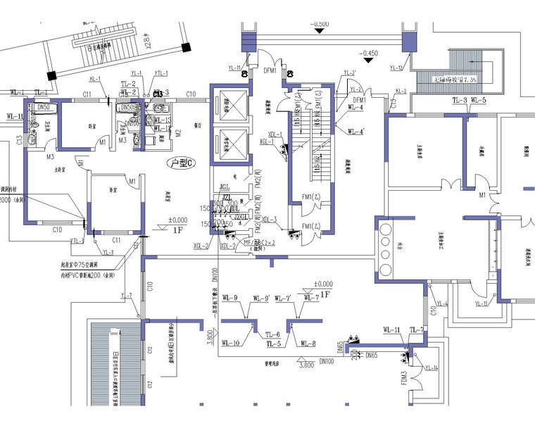 28层商住楼给排水消防全套施工图-给排水平面图