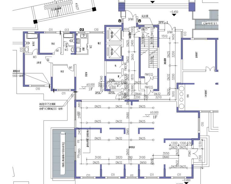 28层商住楼给排水消防全套施工图-喷淋平面图