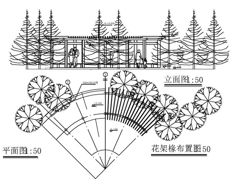 99套s型z型半圆形弧形花架廊亭cad施工图-室外景观cad图块-筑龙园林