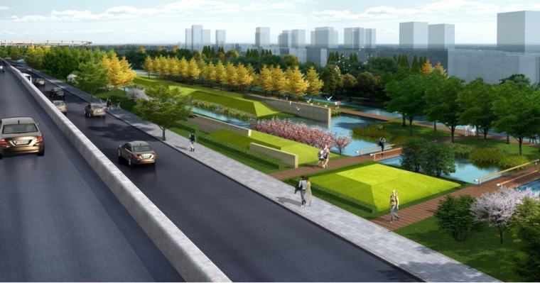 景观道路设计方案文本资料下载-[江苏]河道绿廊城市快速道路设计方案文本