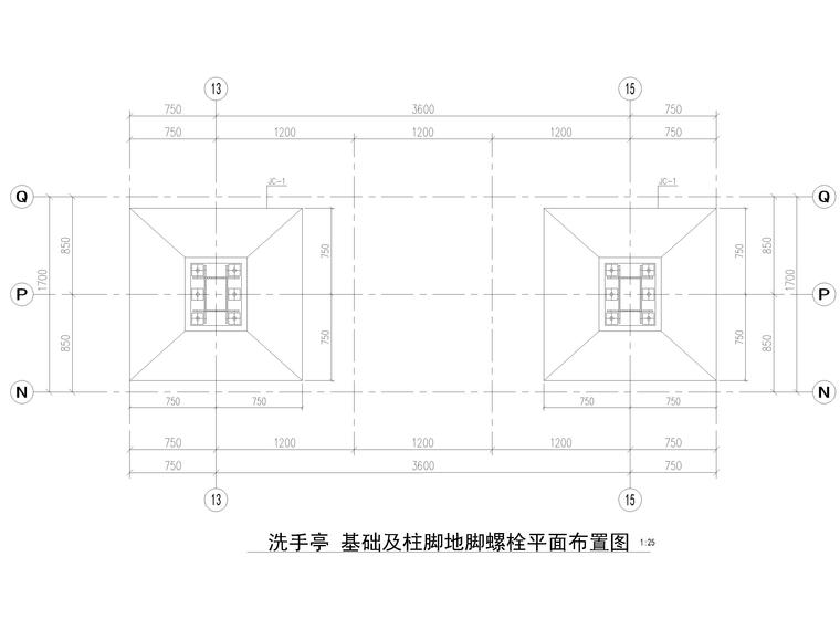 售卖亭CAD图纸资料下载-洗手亭结构详图（CAD）