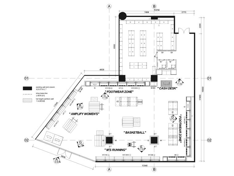 昆明290㎡耐克品牌服装店装修施工图-商业空间装修-筑龙室内设计绿吵