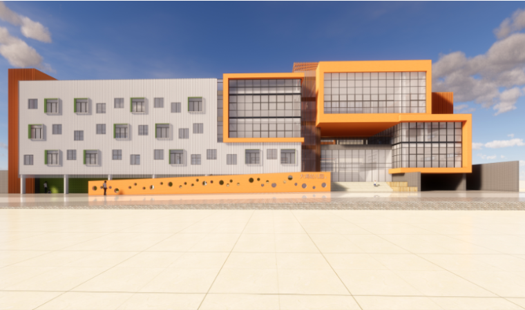 安徽现代风格幼儿园资料下载-某市现代风格幼儿园单体建筑SU模型