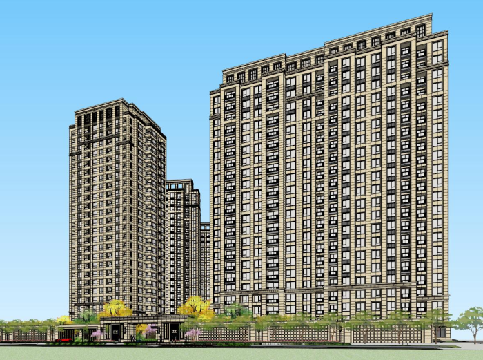 su上海建筑资料下载-上海大宁新古典风格高层住宅建筑SU模型