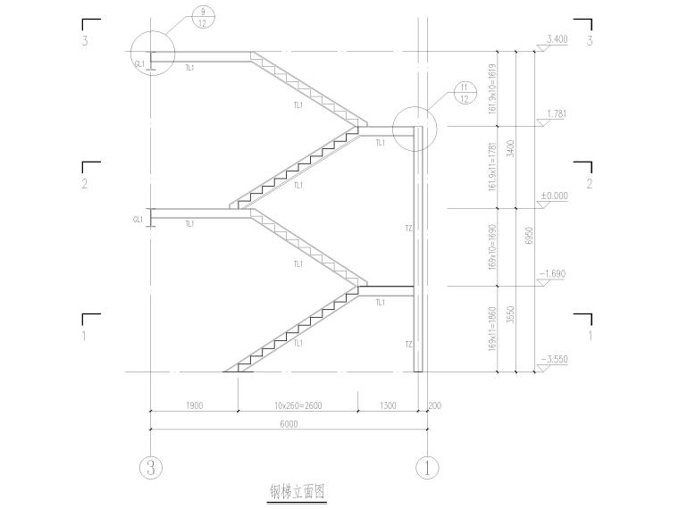 建筑CAD楼梯详图资料下载-钢框架结构别墅楼梯结构详图（CAD）