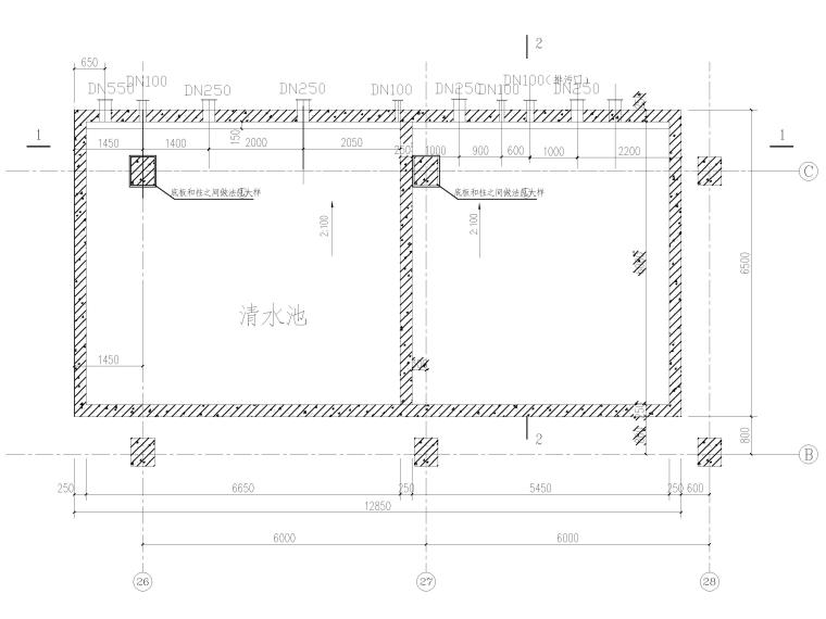 混凝土水池模板方案资料下载-钢筋混凝土结构清水池结构图（CAD）