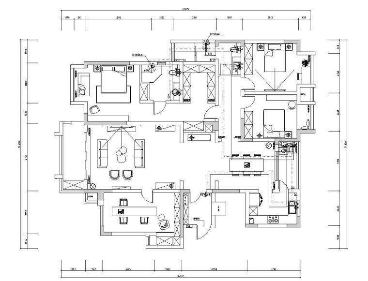 18层小三房户型设计资料下载-170㎡法式风格三房住宅装修施工图设计