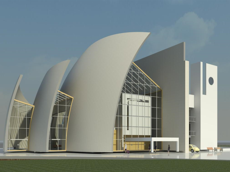 兰斯大教堂建筑材质资料下载-现代化大教堂revit模型