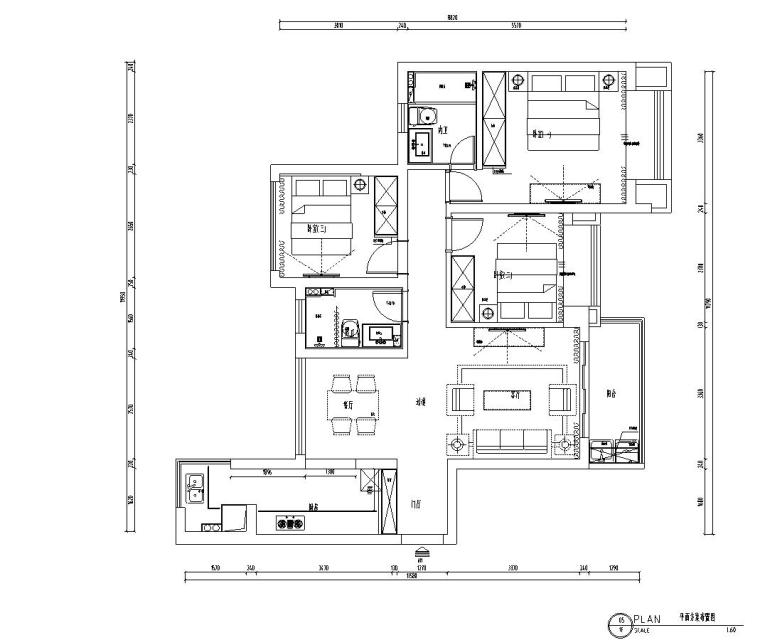 110平住宅cad资料下载-清新自然美式风110㎡三居室住宅装修施工图