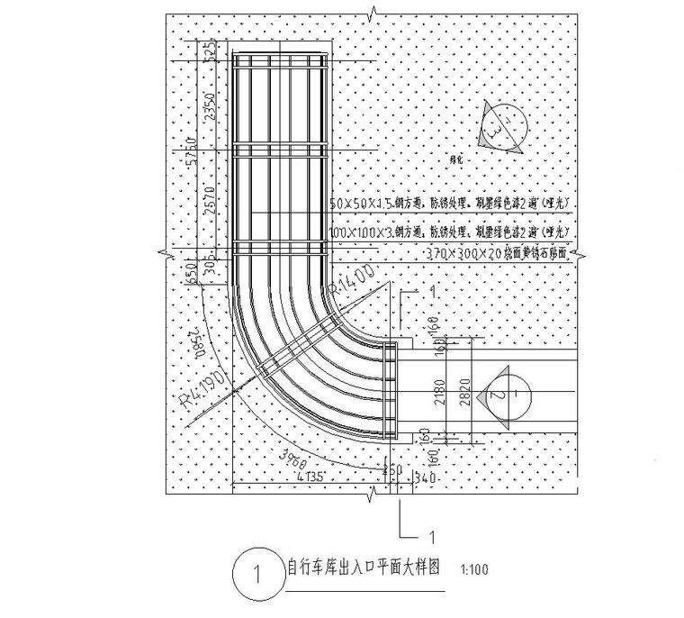 工地出入口cad资料下载-自行车钢方通出入口节点详图设计