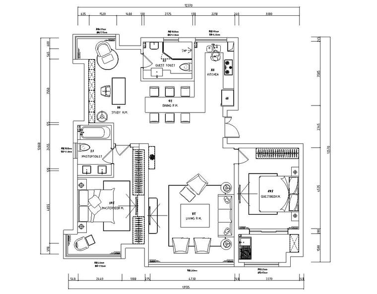 空间装饰施工图资料下载-江苏145㎡现代风黑白灰空间住宅装修施工图