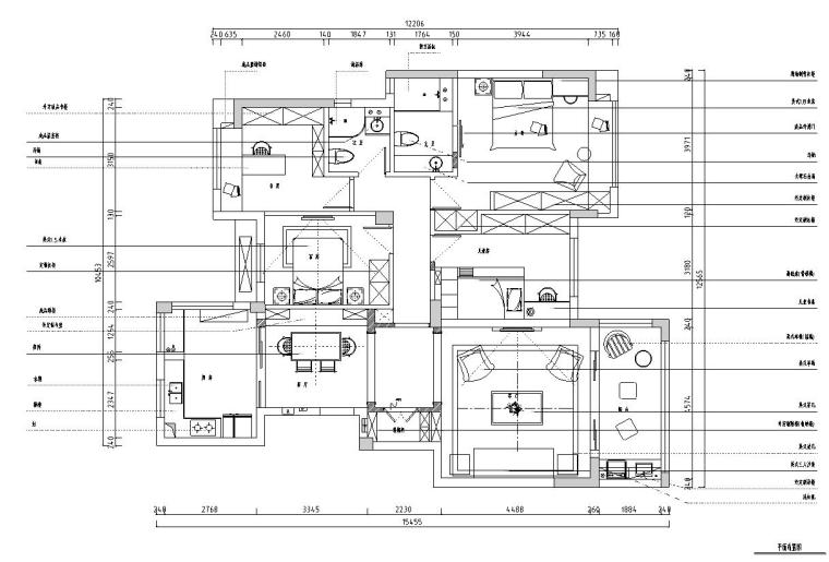 碧桂园施工图全套资料下载-碧桂园美式风格三居室住宅装修施工图设计