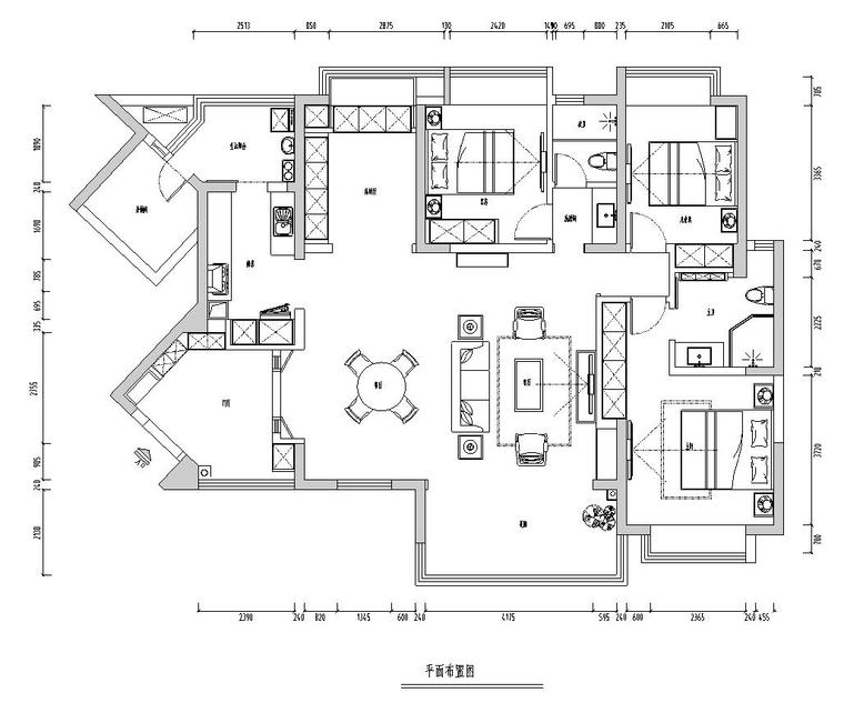 美式电视墙cad资料下载-四川170㎡新中式+美式风混搭住宅装修施工图