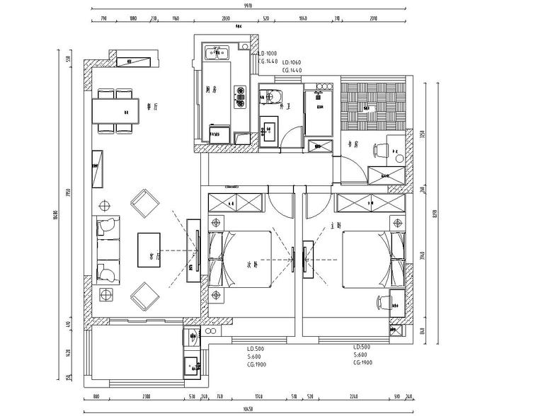 免费室内施工图纸二居室资料下载-北欧简约风格100㎡二居室住宅装修施工图