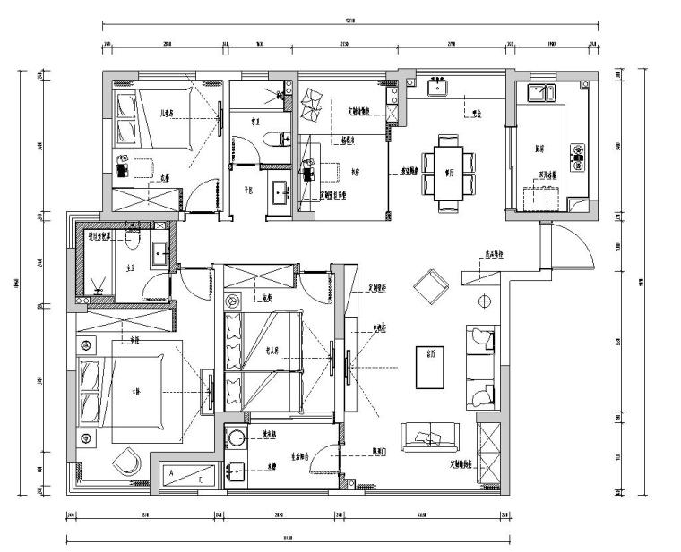 家居室内施工图130平方资料下载-简约风海德公园130㎡三居室住宅装修施工图