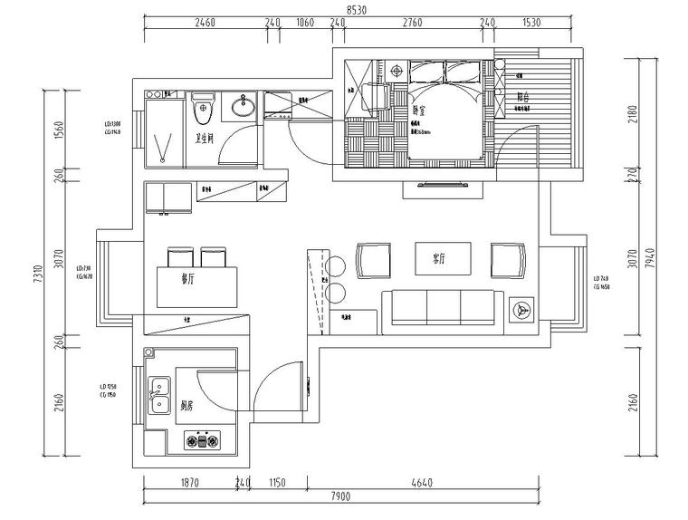 LOFT风格施工要点资料下载-宝祥苑-loft风格74㎡住宅装修施工图设计