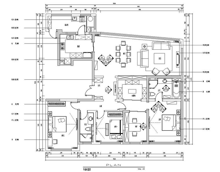 現(xiàn)代210㎡高層湖景房住宅裝修施工圖設(shè)計(jì)