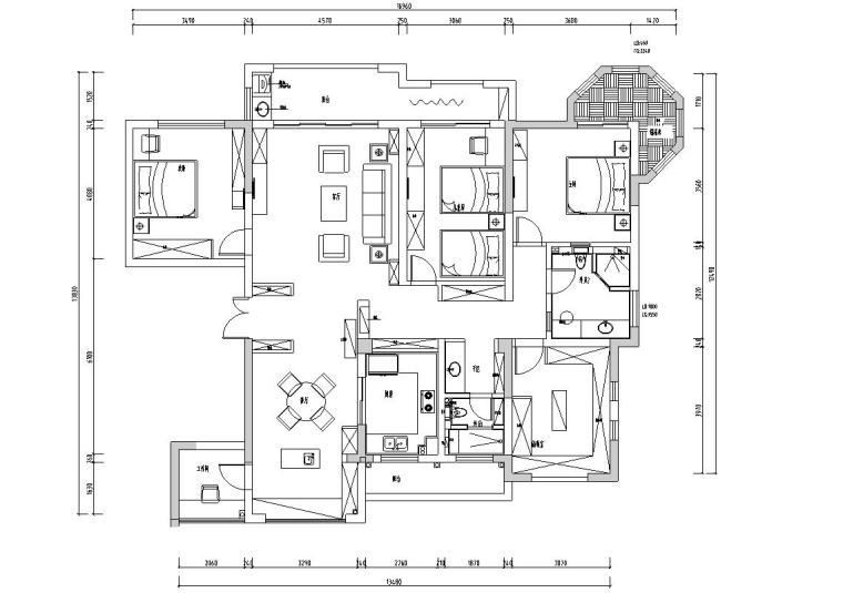 美式装修风格案例资料下载-180㎡美式风格四居室住宅装修施工图设计