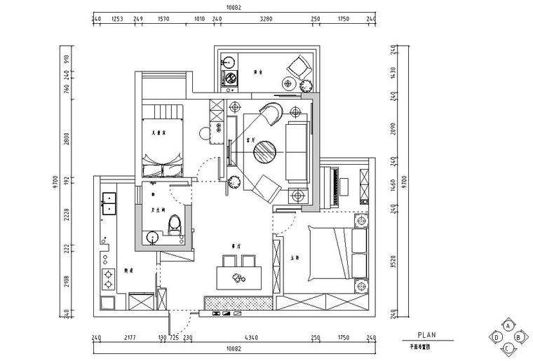 翰林瓏城簡單愛兩室兩廳住宅裝修施工圖設計