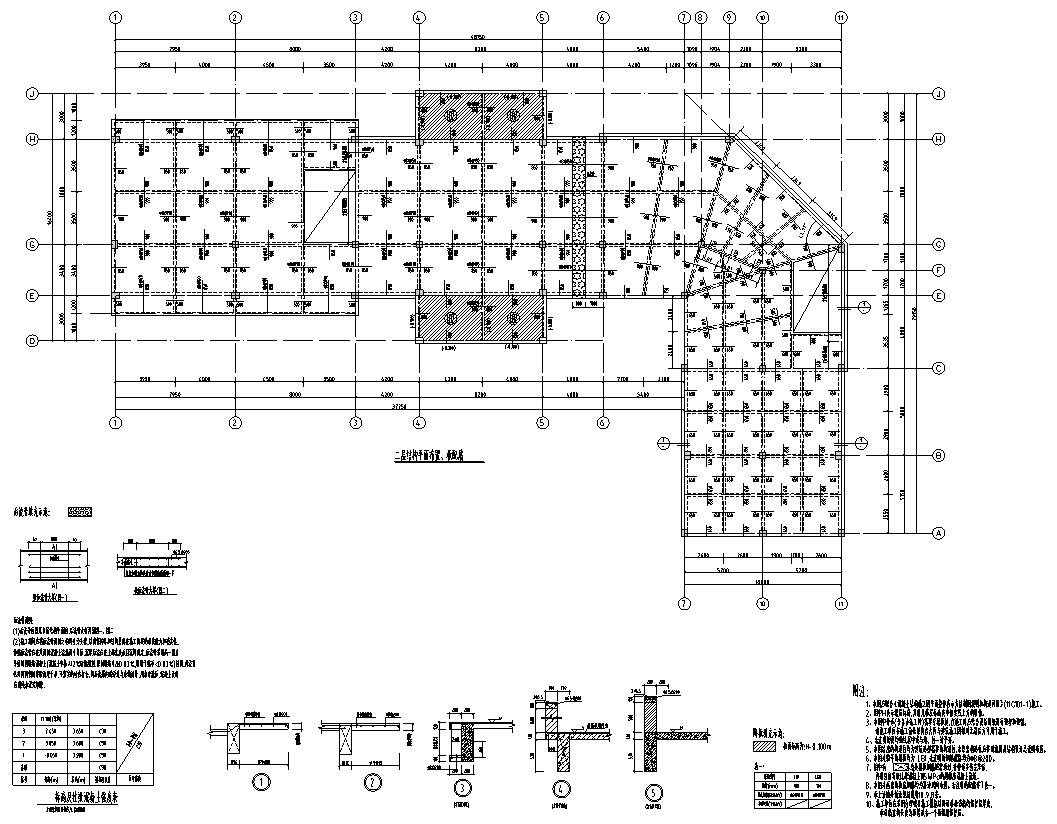 三层l型布置商业建筑混凝土结构施工图cad