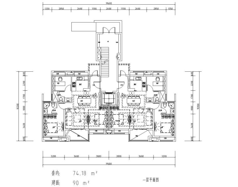 190平方户型图dwg资料下载-轻豪宅方向90平方洋房户型图设计