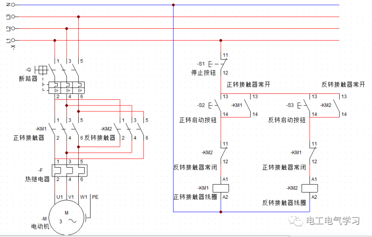 电动机正反转电路图资料下载-电机正反转电路 电机顺序启动，逆序停止