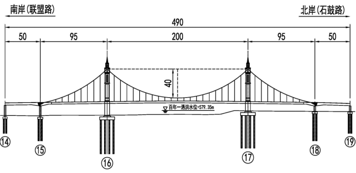 目前,自锚式悬索桥多用于300m以内跨径