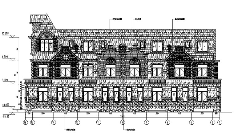 石材壁挂施工图资料下载-某三层别墅石材幕墙施工图CAD