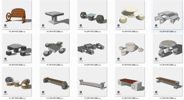 景观桌凳su模型资料下载-33个中式坐凳茶几SU模型