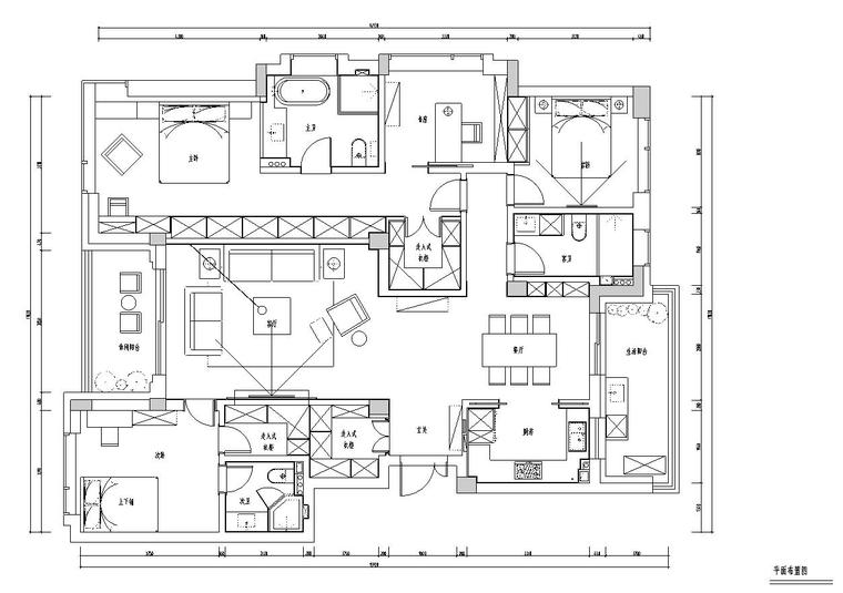 四室住宅空间资料下载-[浙江]现代风190㎡四室两厅住宅装修施工图