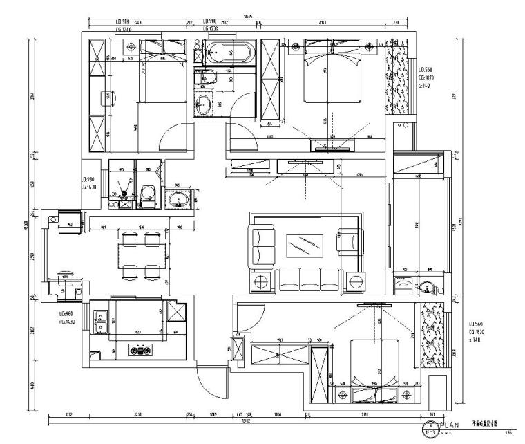 家居室内施工图130平方资料下载-130㎡现代简约三室两厅住宅装修施工图设计