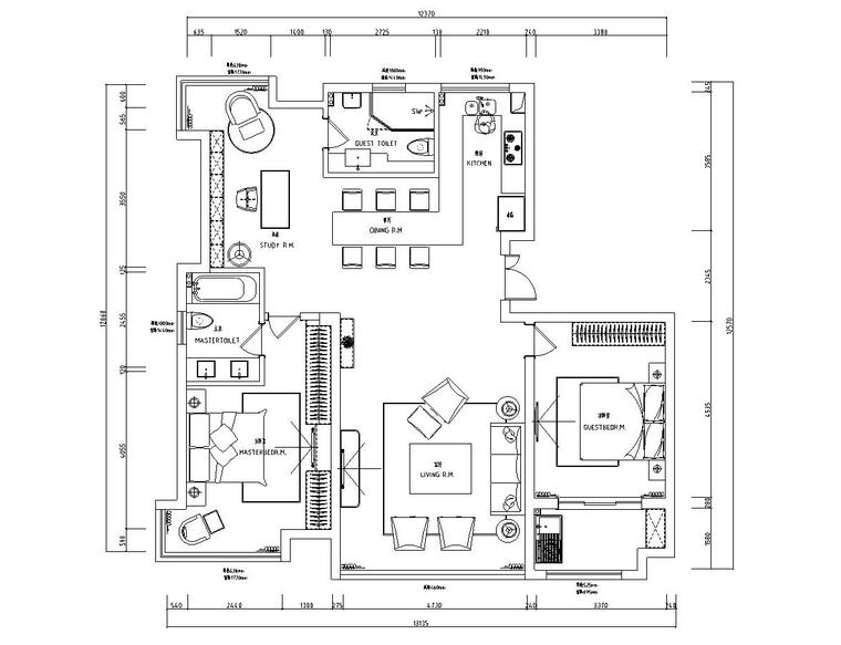 两室两厅住宅设计资料下载-145㎡现代风格二室两厅住宅装修施工图设计