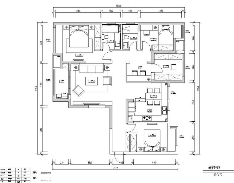 四室住宅空间资料下载-145m²现代风格四室两厅住宅装修施工图设计