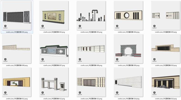 景观新中式酒店su资料下载-106个新中式景观墙SU模型