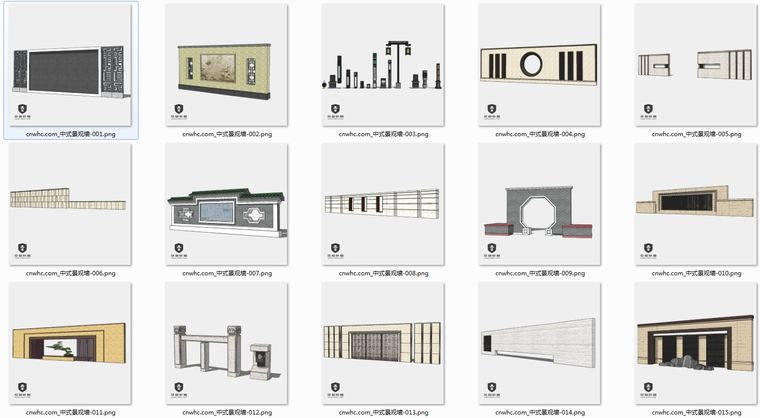 文化墙su模型片墙资料下载-106个新中式景观墙SU模型