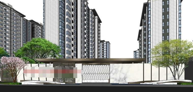 居住区建筑设计合集资料下载-[重庆]新中式居住区建筑设计模型SU