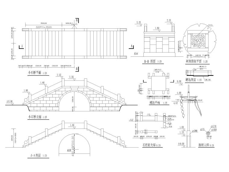 建筑排水cad图纸资料下载-古建筑园林桥图纸CAD