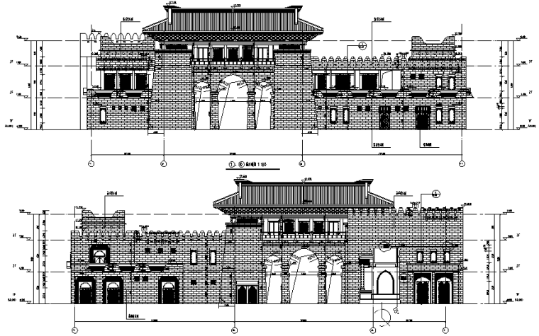 南京仿古商业建筑资料下载-仿古门楼带商业混凝土结构施工图CAD含建筑