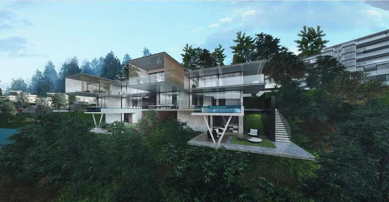 [重庆]现代居住区山地住宅合院别墅 临崖别