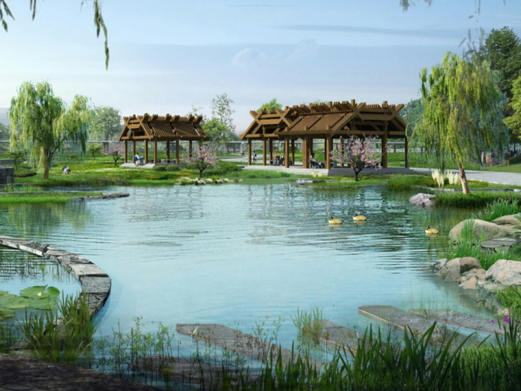 西安汉溪湖公园设计资料下载-[西安]特色滨水公园景观概念设计方案