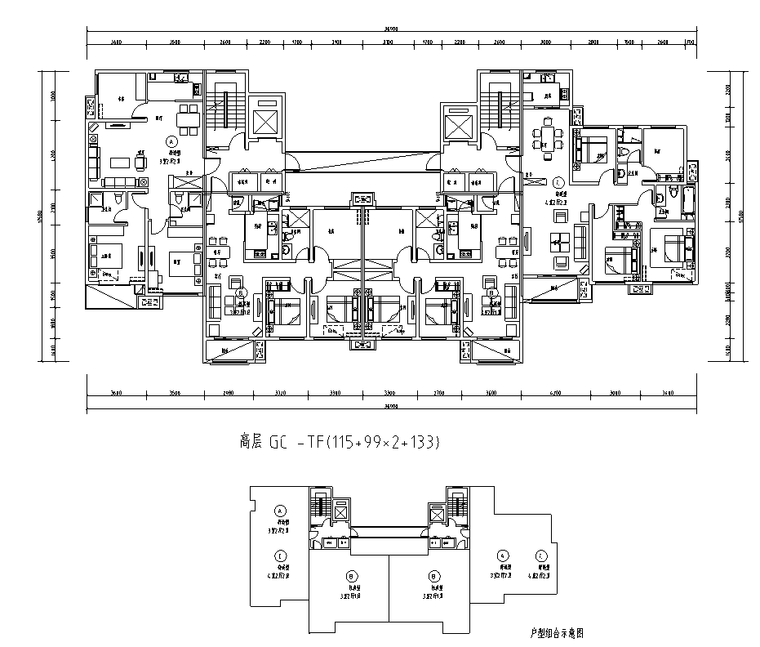 二梯四户户型图设计(分离核心筒)