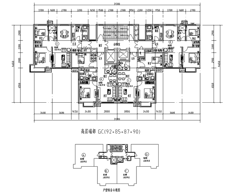 19-34层二梯四户户型图设计（集中核心筒） (5).png