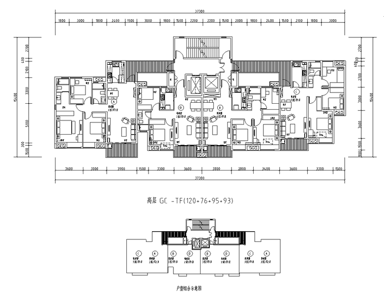 19-34层二梯四户户型图设计（集中核心筒） (3).png