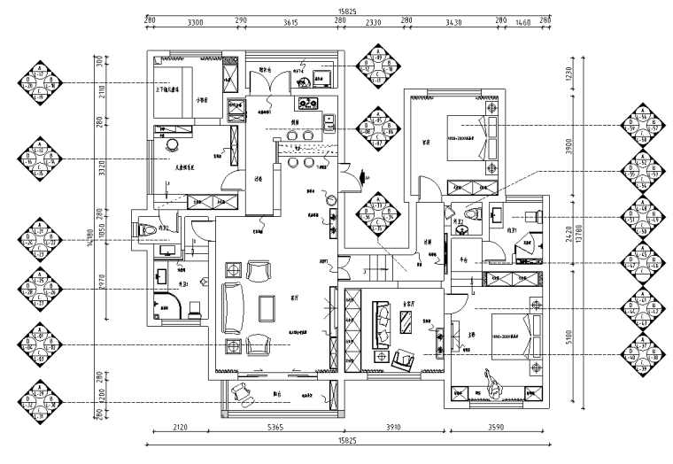 3室1厅1卫一厨装修效果资料下载-地中海风200㎡4室3厅1厨4卫装修施工图设计