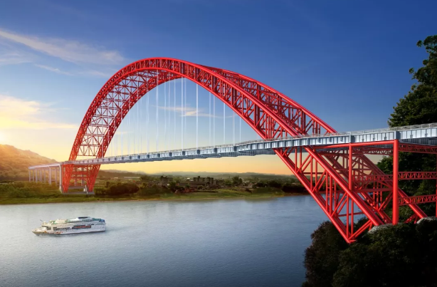 6 m[5],主跨为净跨径400 m中承式钢管混凝土拱桥,桥面宽29 m,如图3