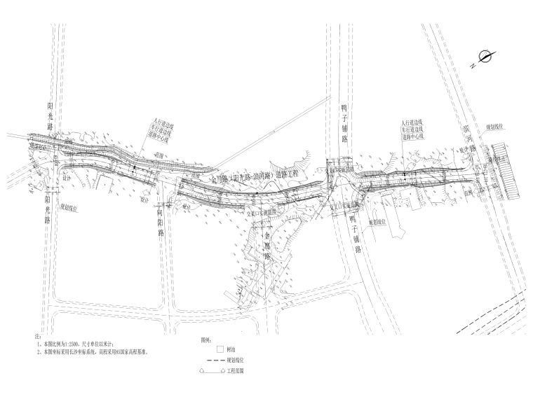 道路工程竣工图测量资料下载-[湖南]城市某道路工程景观竣工图