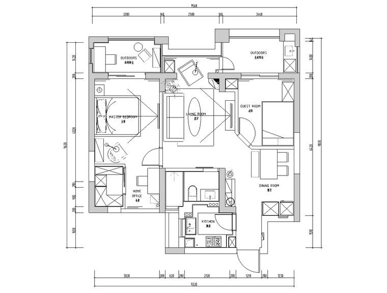 两室两厅装修施工图资料下载-北欧-两室两厅91㎡住宅装修施工图设计