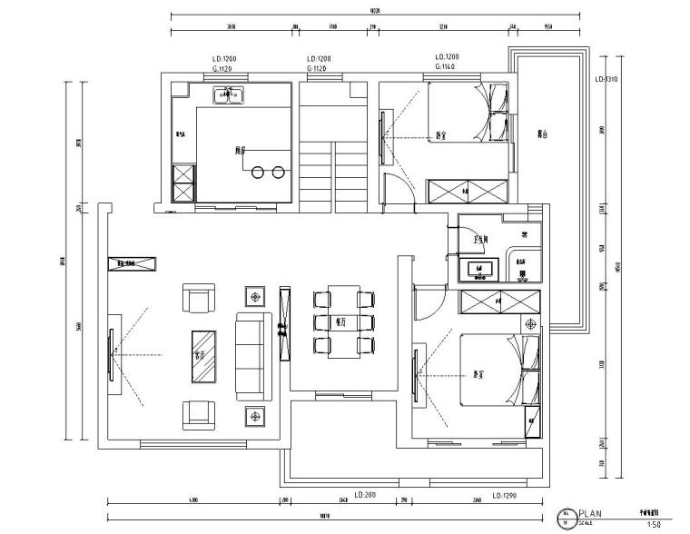 90住宅户型平面资料下载-现代风90㎡住宅装修施工图设计