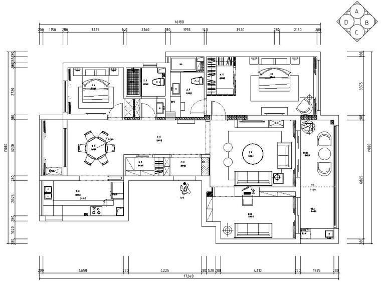 三室两厅现代简约风资料下载-现代风三室两厅120㎡住宅装修施工图设计