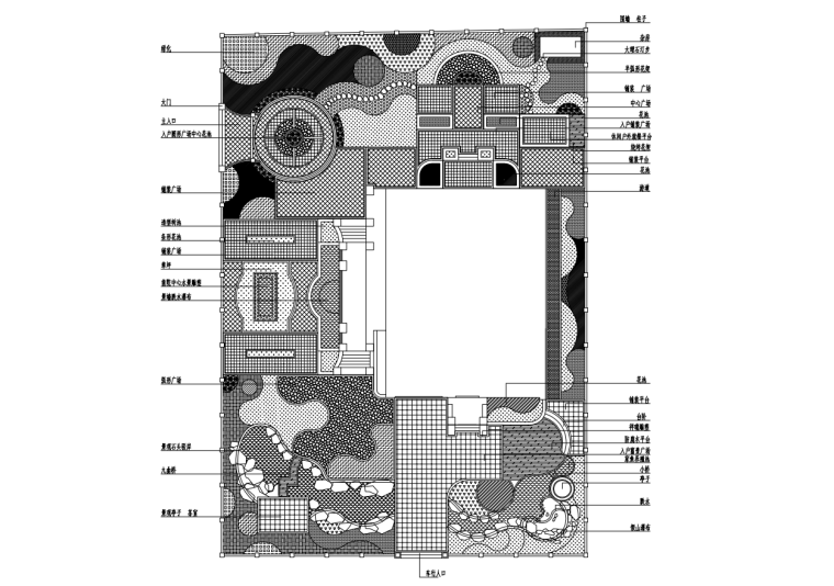 栏杆施工祥图资料下载-[湖南]简中式-现代并重别墅花园施工图设计